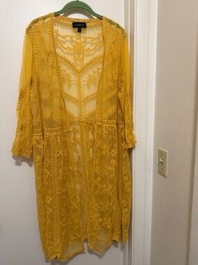 Lane Bryant Sunflower Yellow Embroidered Long Sleeve Duster
